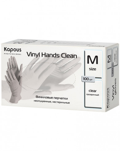 Виниловые перчатки неопудренные, нестерильные «Vinyl Hands Clean», прозрачные, 100 шт., M