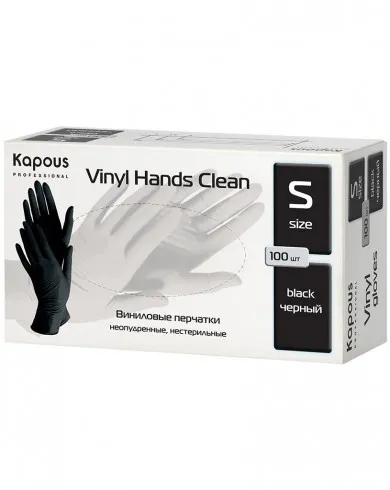 Виниловые перчатки неопудренные, нестерильные «Vinyl Hands Clean», черные, 100 шт., S